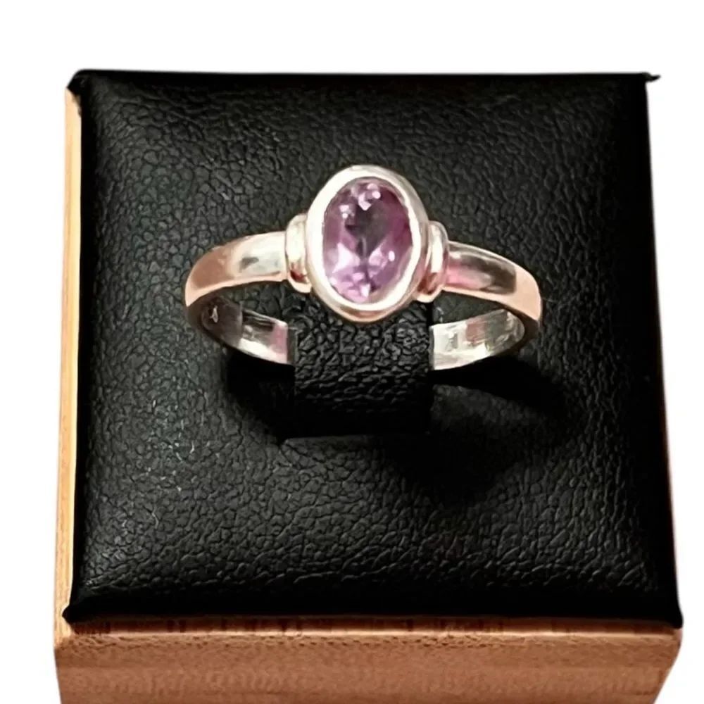 Artisan Made Sterling Silver Genuine Amethyst Solitaire Ring Size 8.25